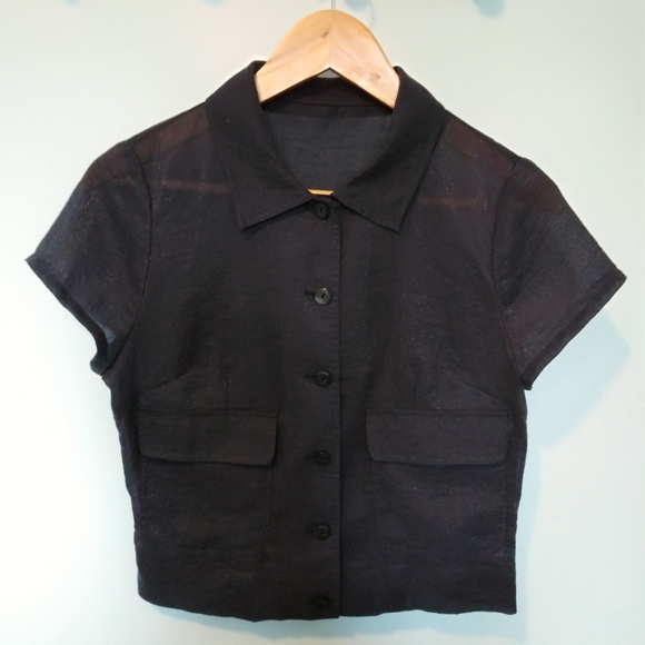 PETITE very short sleeve blouse with lurex NWOT - Picture 1 of 4